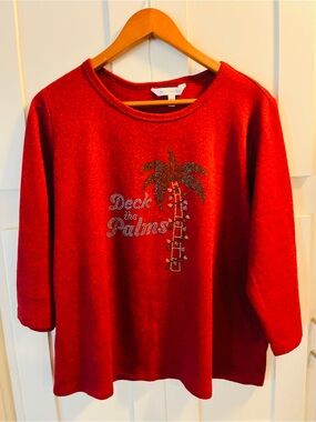 Emily Daniels Ladies' Red 'Deck the Palms' Embellished Pullover Sweater